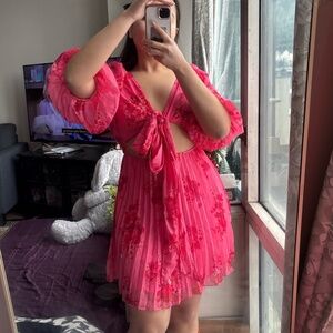 Asos pink chiffon tie front dress